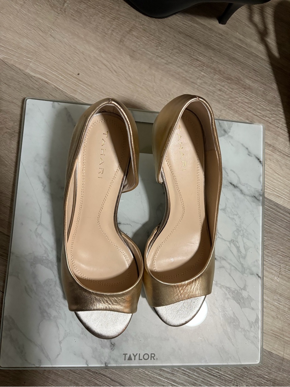 Tahari Metallic Gold Open-Toe Heels
